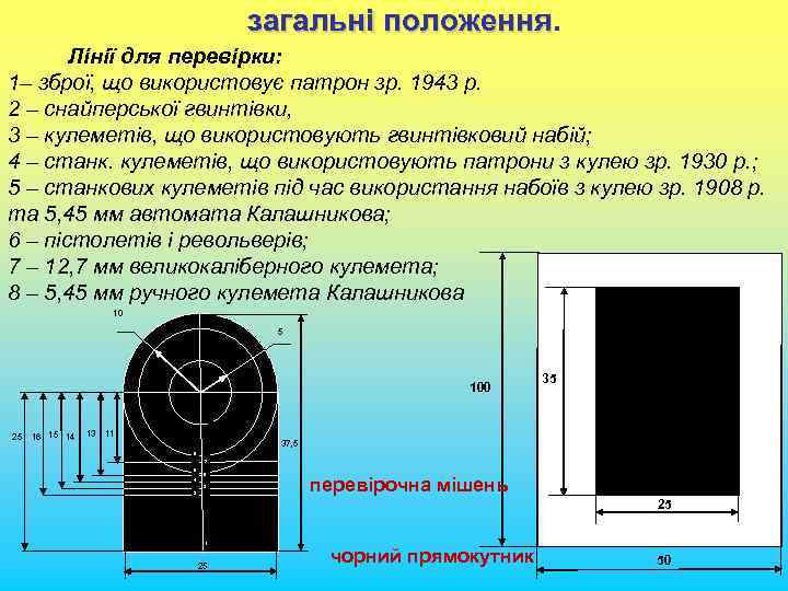 загальні положення Лінії для перевірки: 1– зброї, що використовує патрон зр. 1943 р. 2