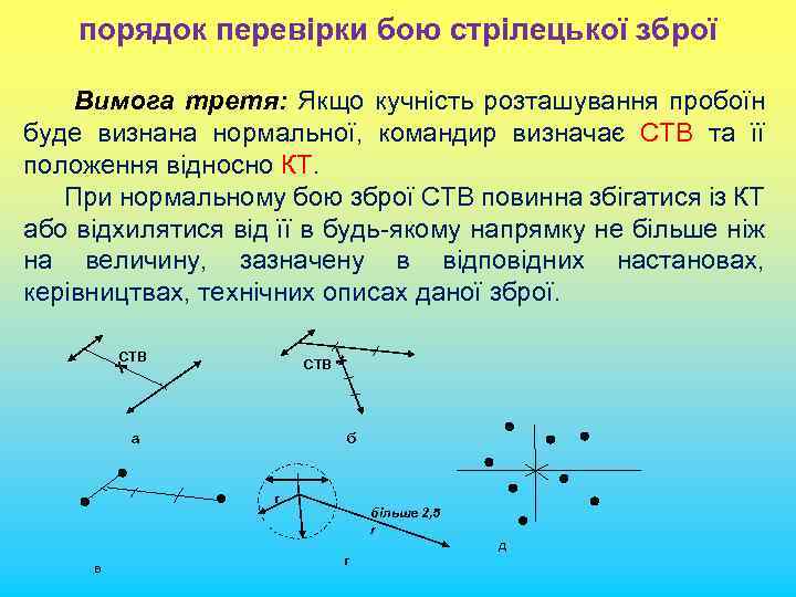 порядок перевірки бою стрілецької зброї Вимога третя: Якщо кучність розташування пробоїн буде визнана нормальної,