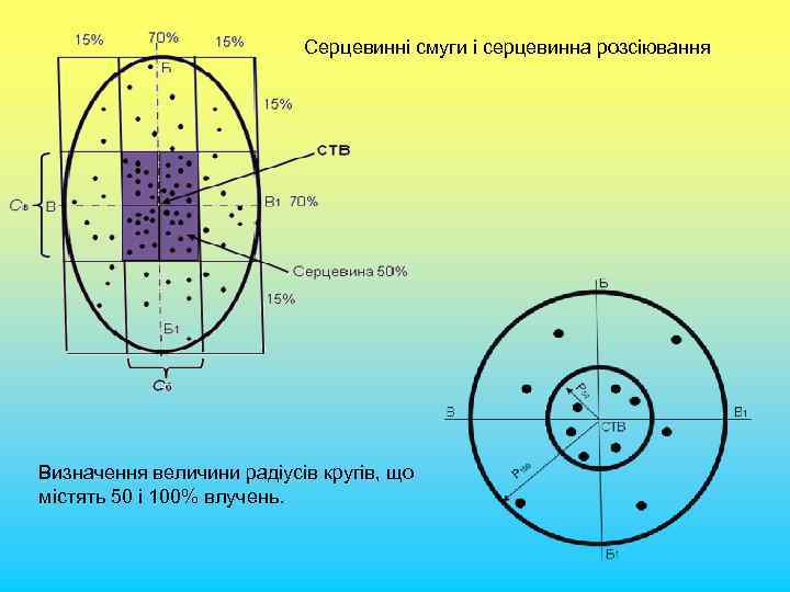 Серцевинні смуги і серцевинна розсіювання Визначення величини радіусів кругів, що містять 50 і 100%