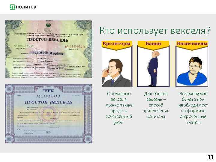 Кто использует векселя? С помощью векселя можно также продать собственный долг Для банков вексель