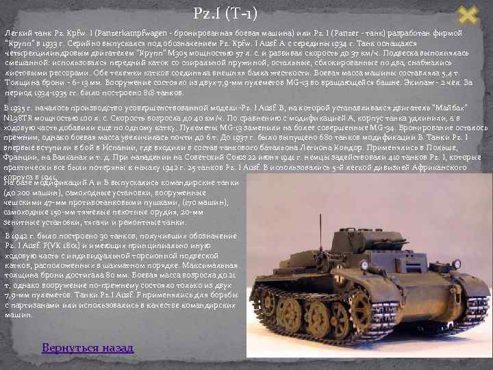 Pz. I (Т 1) Легкий танк Pz. Kpfw. I (Panzerkampfwagen бронированная боевая машина) или