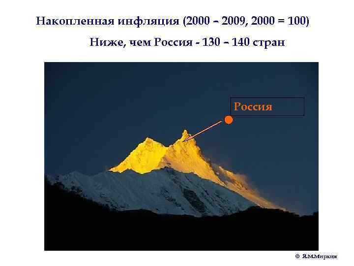 Накопленная инфляция (2000 – 2009, 2000 = 100) Ниже, чем Россия - 130 –