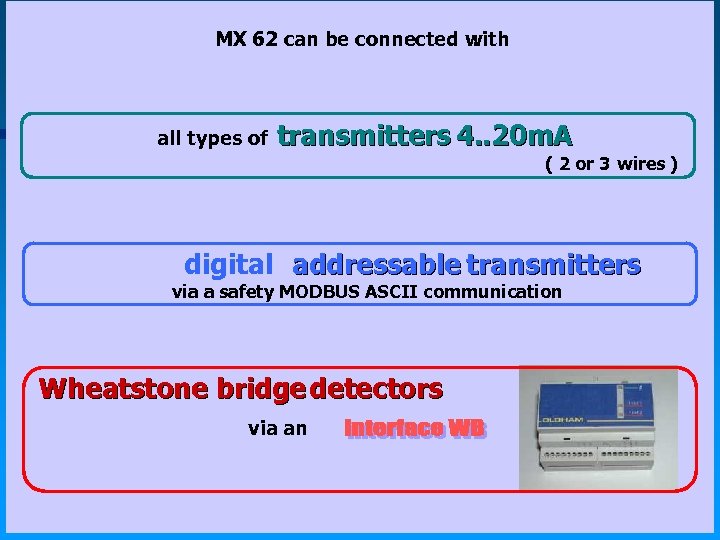 MX 62 can be connected with : all types of transmitters 4. . 20