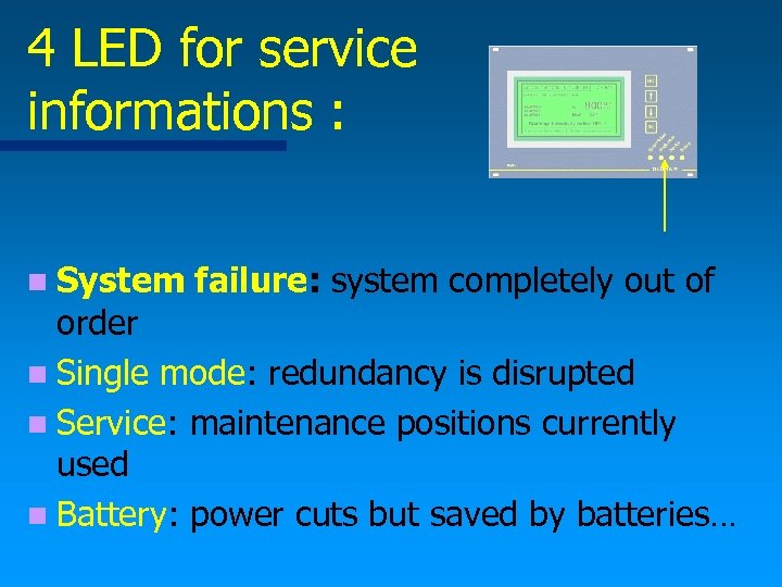 4 LED for service informations : n System failure: system completely out of order