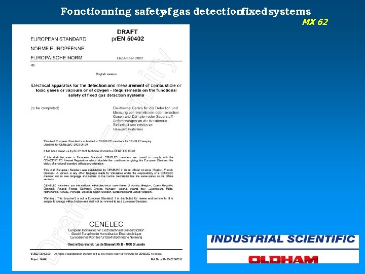 Fonctionning safety gas detectionfixed systems of MX 62 