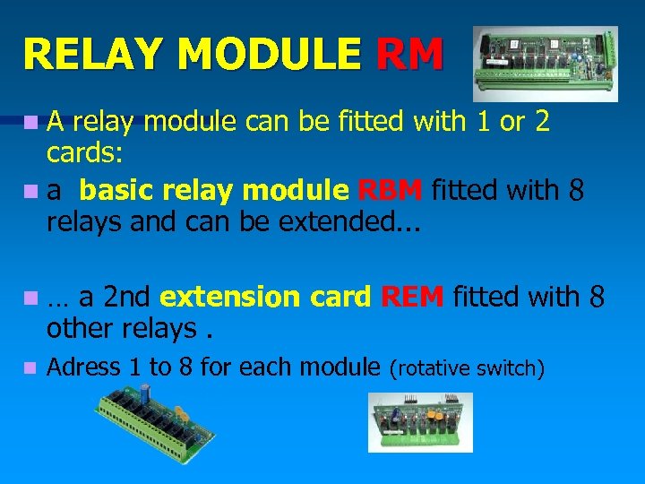RELAY MODULE RM n A relay module can be fitted with 1 or 2