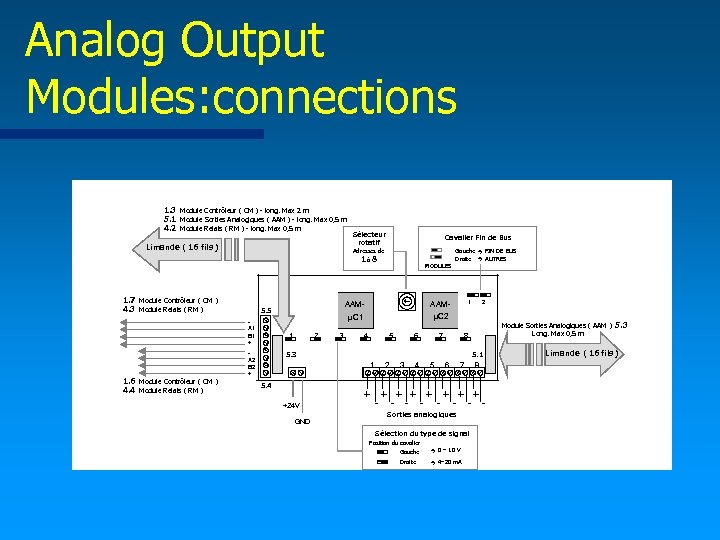 Analog Output Modules: connections 1. 3 Module Contrôleur ( CM ) - long. Max