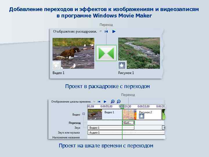 Добавление переходов и эффектов к изображениям и видеозаписям в программе Windows Movie Maker Проект