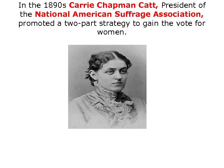 In the 1890 s Carrie Chapman Catt, President of the National American Suffrage Association,