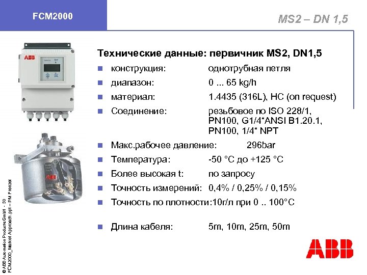 FCM 2000 MS 2 – DN 1, 5 Технические данные: первичник MS 2, DN