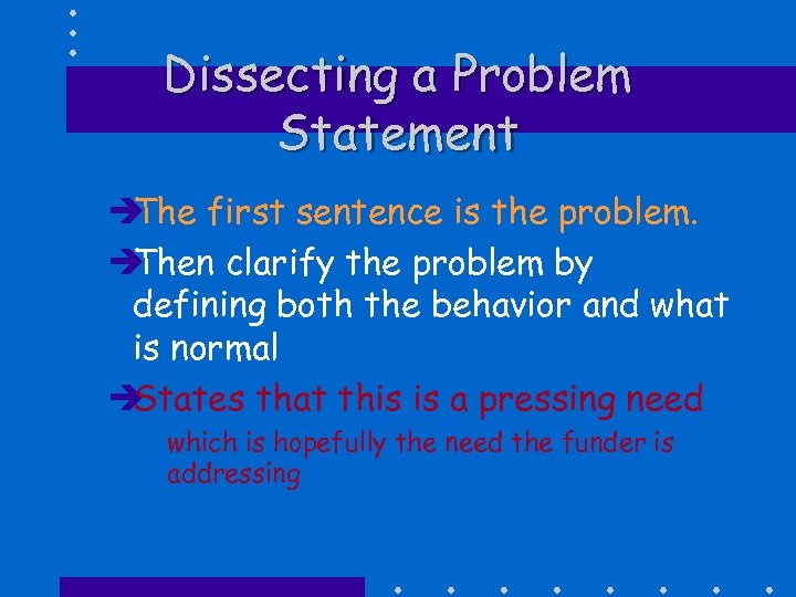 Dissecting a Problem Statement è The first sentence is the problem. è Then clarify