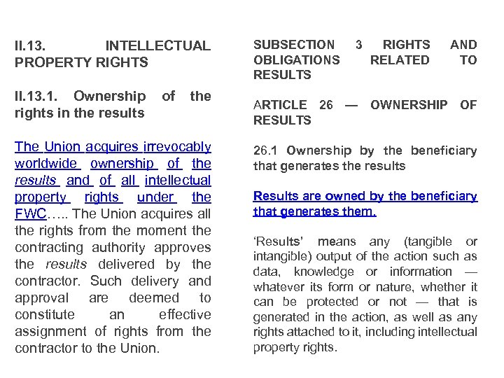 II. 13. INTELLECTUAL PROPERTY RIGHTS II. 13. 1. Ownership rights in the results of