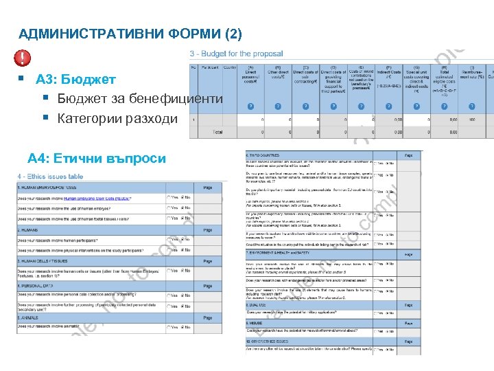 АДМИНИСТРАТИВНИ ФОРМИ (2) § A 3: Бюджет § Бюджет за бенефициенти § Категории разходи