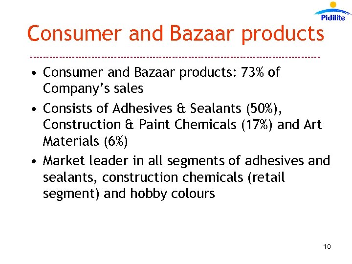 Consumer and Bazaar products --------------------------------------------- • Consumer and Bazaar products: 73% of Company’s sales