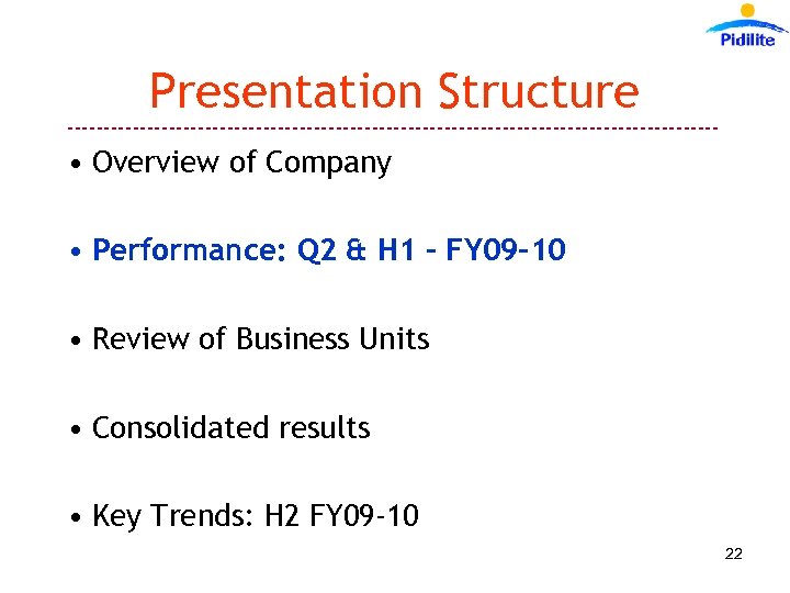 Presentation Structure --------------------------------------------- • Overview of Company • Performance: Q 2 & H 1