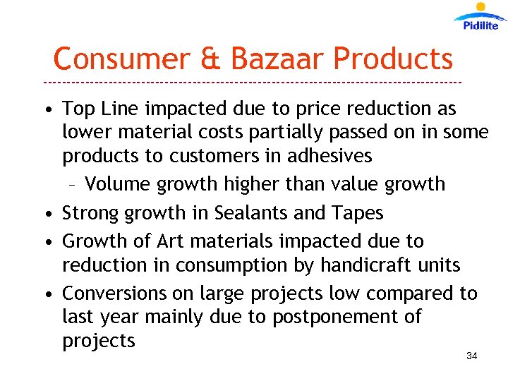 Consumer & Bazaar Products --------------------------------------------- • Top Line impacted due to price reduction as