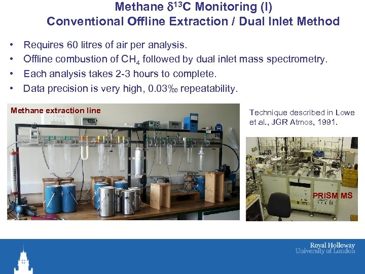 Methane d 13 C Monitoring (I) Conventional Offline Extraction / Dual Inlet Method •