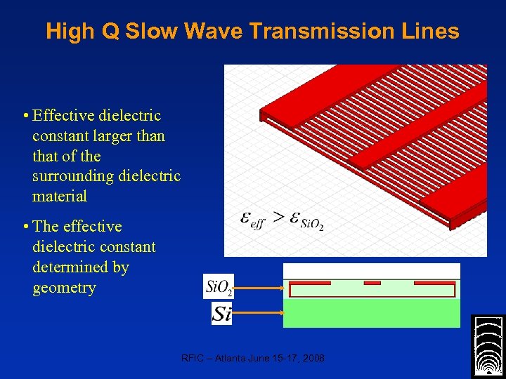 High Q Slow Wave Transmission Lines • Effective dielectric constant larger than that of