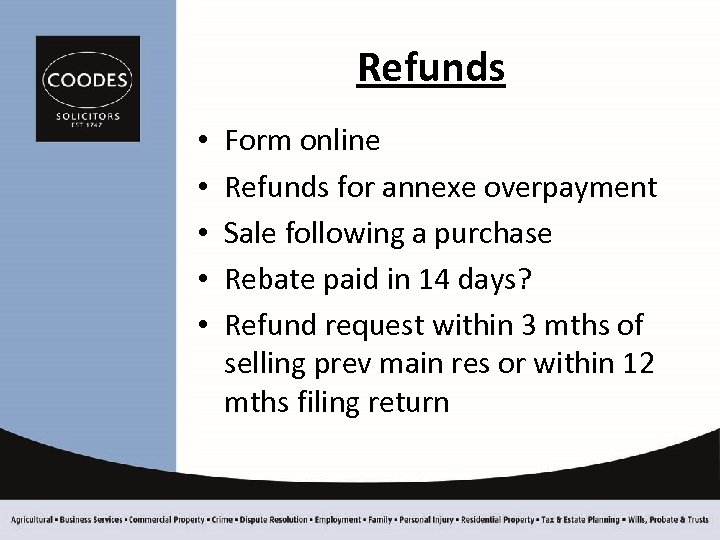Refunds • • • Form online Refunds for annexe overpayment Sale following a purchase