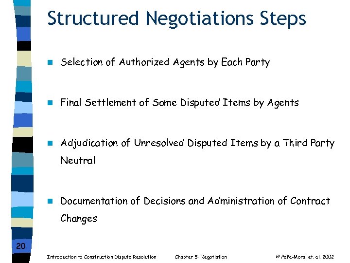 Structured Negotiations Steps n Selection of Authorized Agents by Each Party n Final Settlement