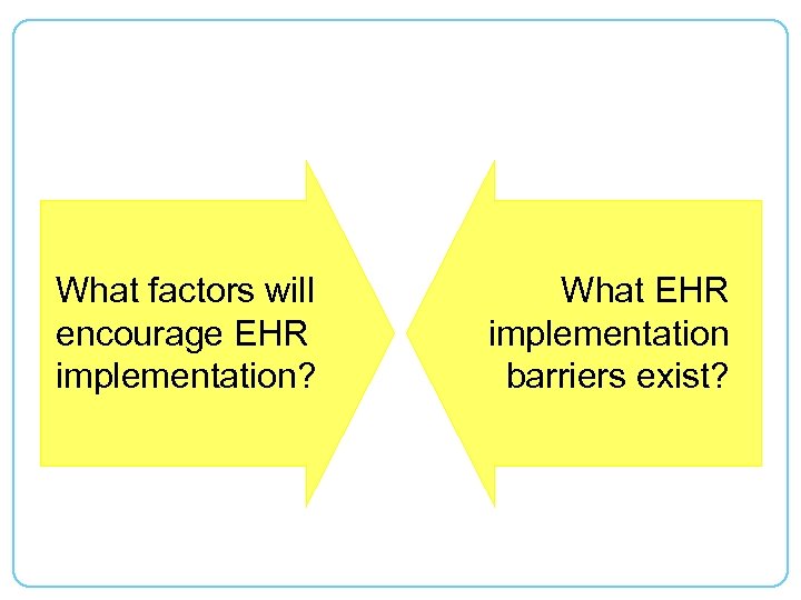 Force Analysis What factors will encourage EHR implementation? What EHR implementation barriers exist? 