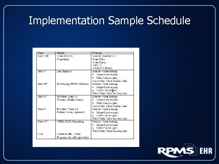 Implementation Sample Schedule 