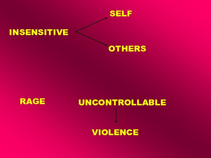 SELF INSENSITIVE OTHERS RAGE UNCONTROLLABLE VIOLENCE 