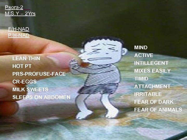 Psora-2 M. S. Y – 2 Yrs F/H-NAD P/H-NAD LEAN THIN HOT PT PRS-PROFUSE-FACE