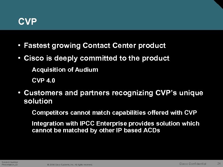 CVP • Fastest growing Contact Center product • Cisco is deeply committed to the