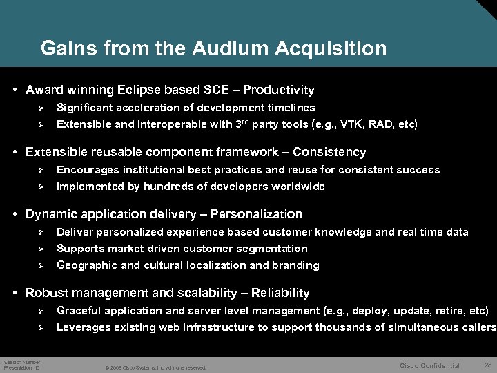Gains from the Audium Acquisition • Award winning Eclipse based SCE – Productivity Ø