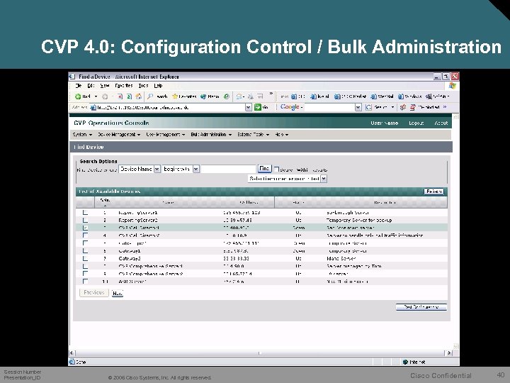 CVP 4. 0: Configuration Control / Bulk Administration Session Number Presentation_ID © 2006 Cisco