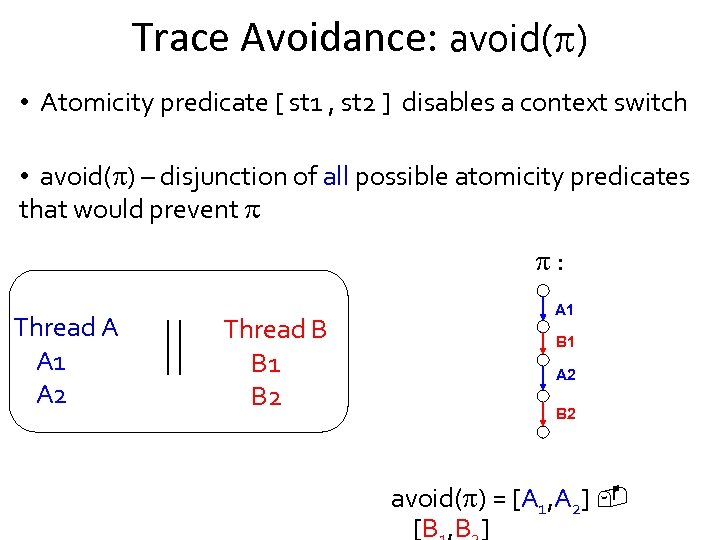 Trace Avoidance: avoid( ) • Atomicity predicate [ st 1 , st 2 ]