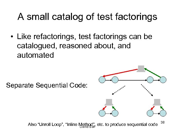 A small catalog of test factorings • Like refactorings, test factorings can be catalogued,