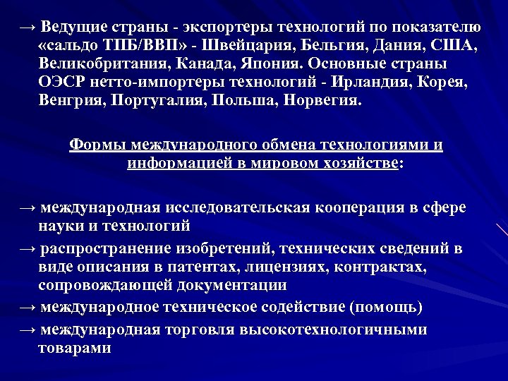 Международный обмен. Формы международного обмена технологиями. Международный обмен страны. Недостатки международного обмена информации. ТПБ расшифровка экономика.