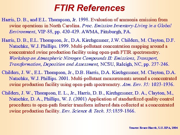 FTIR References Harris, D. B. , and E. L. Thompson, Jr. 1998. Evaluation of