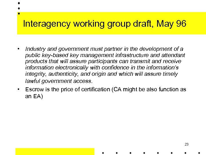 Interagency working group draft, May 96 • Industry and government must partner in the