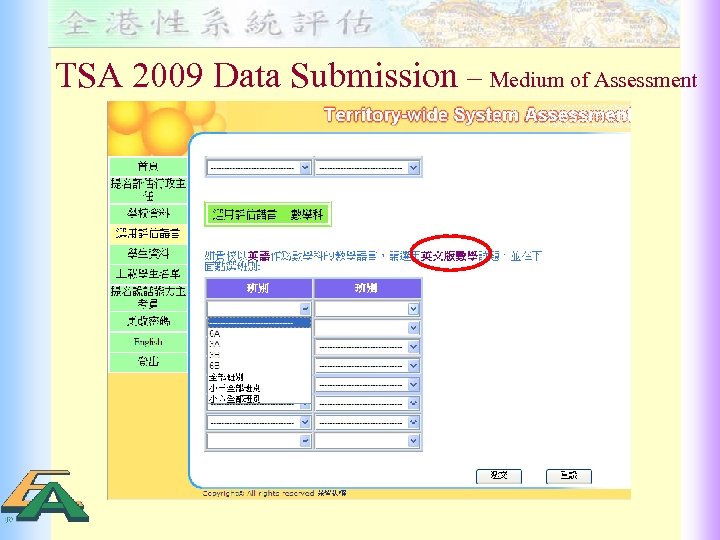 TSA 2009 Data Submission – Medium of Assessment 