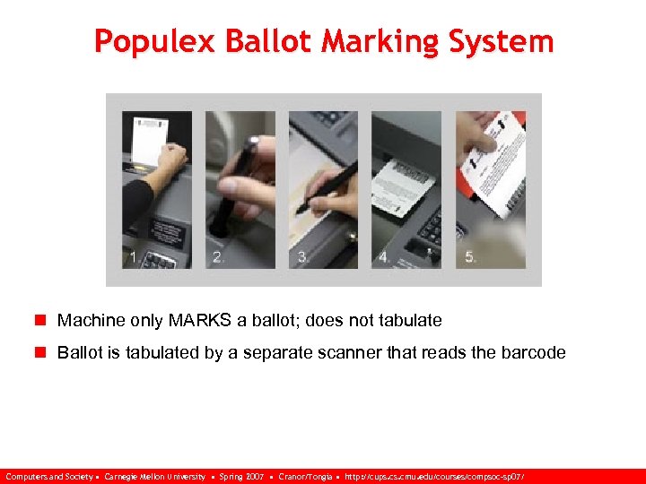 Populex Ballot Marking System n Machine only MARKS a ballot; does not tabulate n