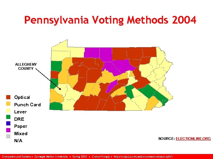 Pennsylvania Voting Methods 2004 ALLEGHENY COUNTY Optical Punch Card Lever DRE Paper Mixed N/A