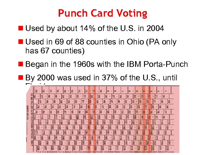 Punch Card Voting n Used by about 14% of the U. S. in 2004