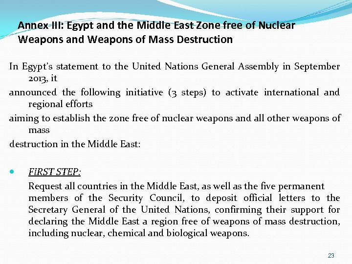 Annex III: Egypt and the Middle East Zone free of Nuclear Weapons and Weapons