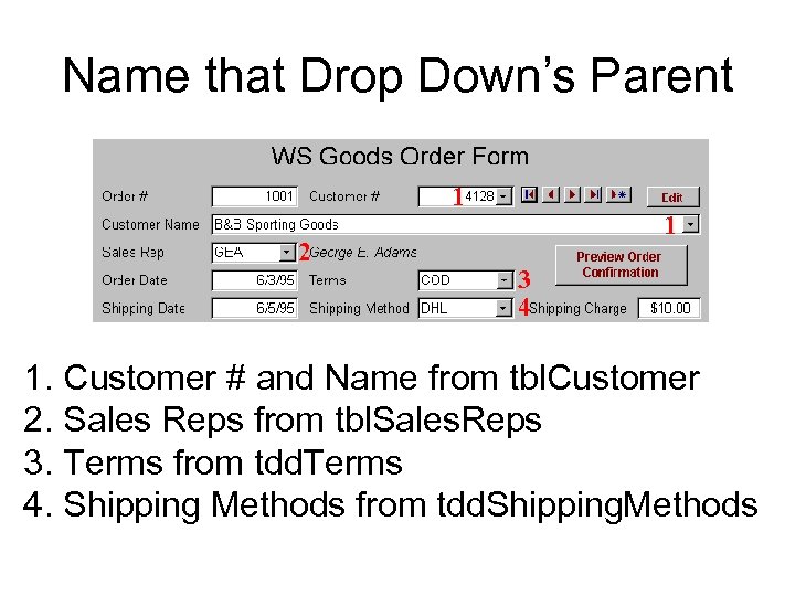 Name that Drop Down’s Parent 1 2 1 3 4 1. Customer # and