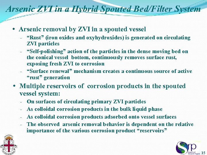 Arsenic ZVI in a Hybrid Spouted Bed/Filter System • Arsenic removal by ZVI in
