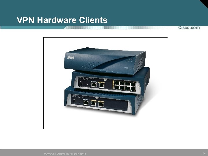 VPN Hardware Clients © 2005 Cisco Systems, Inc. All rights reserved. 54 