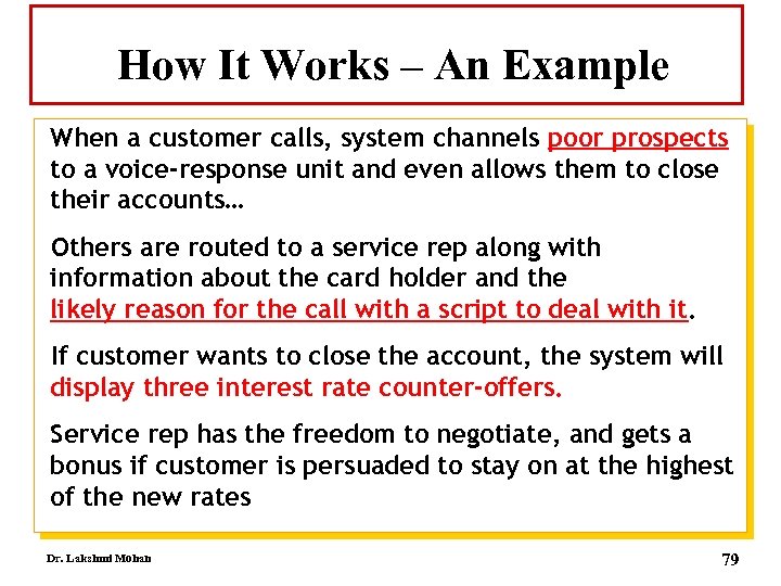 How It Works – An Example When a customer calls, system channels poor prospects