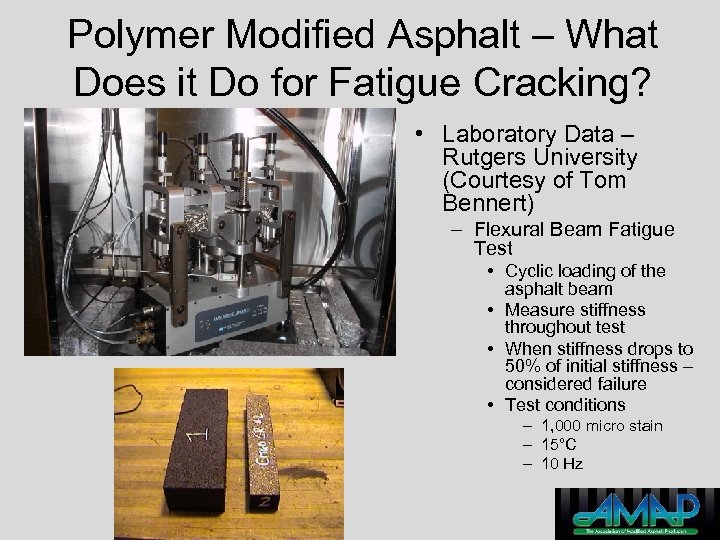 Polymer Modified Asphalt – What Does it Do for Fatigue Cracking? • Laboratory Data