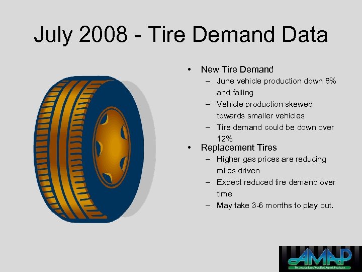 July 2008 - Tire Demand Data • • New Tire Demand – June vehicle