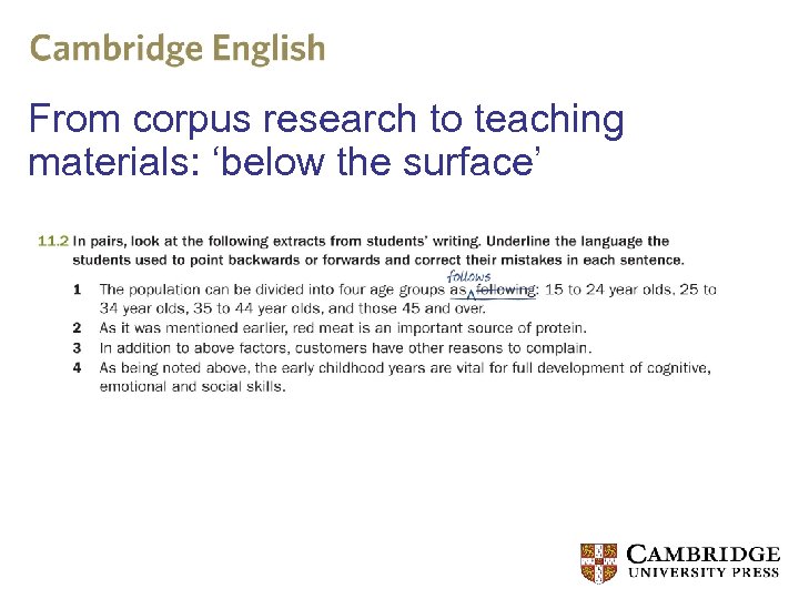 From corpus research to teaching materials: ‘below the surface’ 