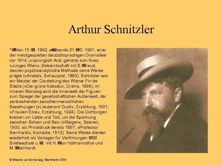 Arthur Schnitzler *ÿ Wien 15. ÿ 5. 1862, ebenda 21. ÿ ÿ 10. 1931;