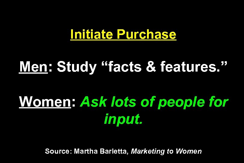 Initiate Purchase Men: Study “facts & features. ” Women: Ask lots of people for